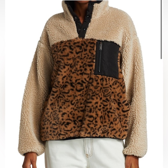 Rails Saga Leopard Print Teddy Quarter-Zip Pullover Jacket - Picture 5 of 5